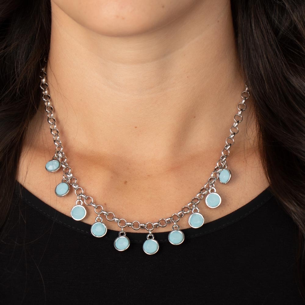 NEW Boutique Formal Icy Blue Opal Silver Necklace & Earrings Fashion Jewelry Set